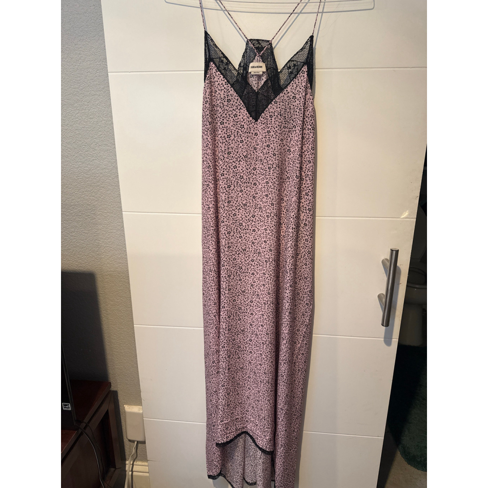 Women's Zadig & Voltaire Pink & Black Lace Trim Maxi Dress S - Picture 2 of 7